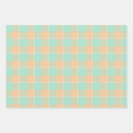 Padua Green and Corvette Peach Plaid ラッピングペーパーシート