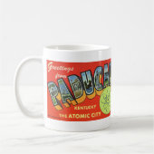 Paducahのヴィンテージの郵便はがきのマグからの挨拶 コーヒーマグカップ (左)