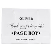 Page パーソナライズされた Boy Black and White Thank You ラージペーパーバッグ (裏面)