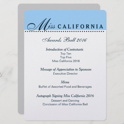 Pageant Awards Ball Program in Metallic Silver メニュー (正面/裏面)