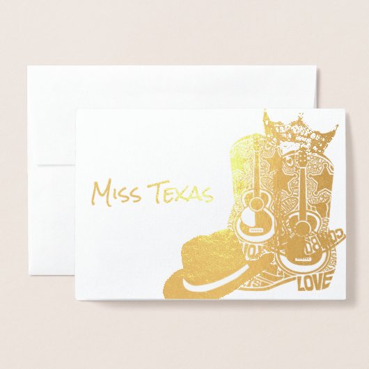 Pageant Crown Cowboy Boot Gold Thank You 箔カード (封筒付き正面)