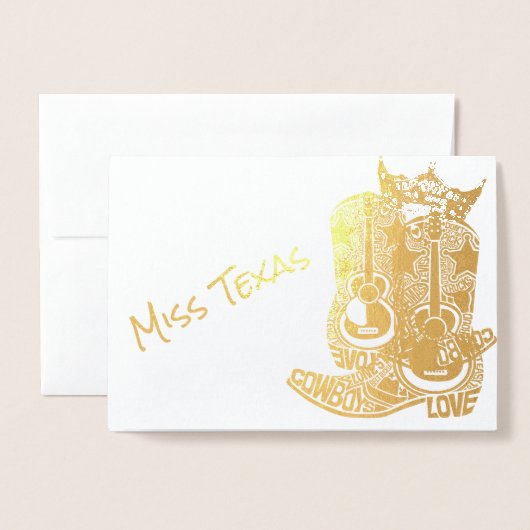 Pageant Crown Cowboy Boot Gold Thank You 箔カード (封筒付き正面)