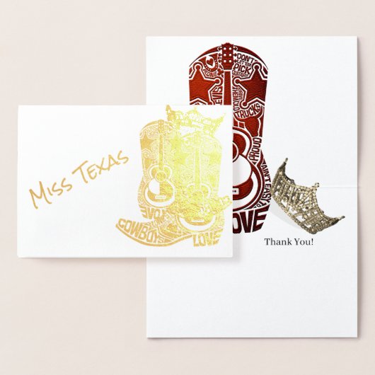 Pageant Crown Cowboy Boot Gold Thank You 箔カード (ディスプレー)