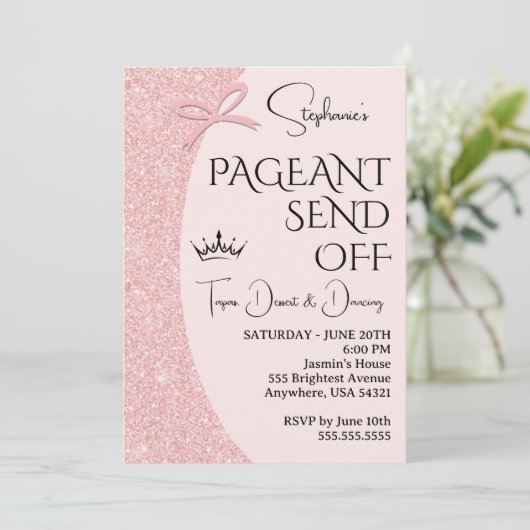 Pageant Send Off Party Invitation | Pink Glitter 招待状 (スタンド正面)