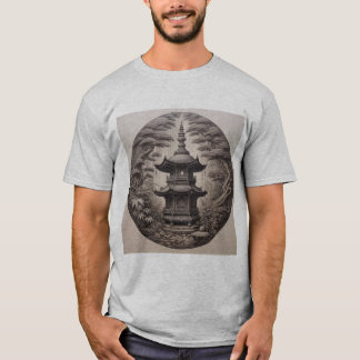 Pagoda Asiática en Bosque Tropical en Ilustración  Tシャツ