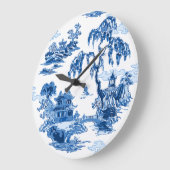 Pagoda Garden in Blue Porcelain ラージ壁時計 (傾斜)