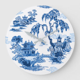 Pagoda Garden in Blue Porcelain ラージ壁時計