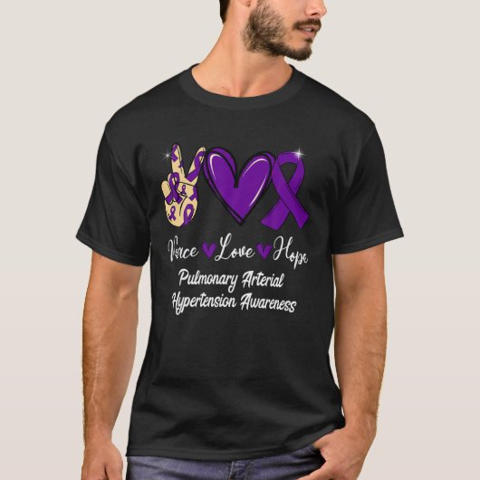PAH Pulmonary Arterial Hypertension Love Hope Purp Tシャツ (正面)