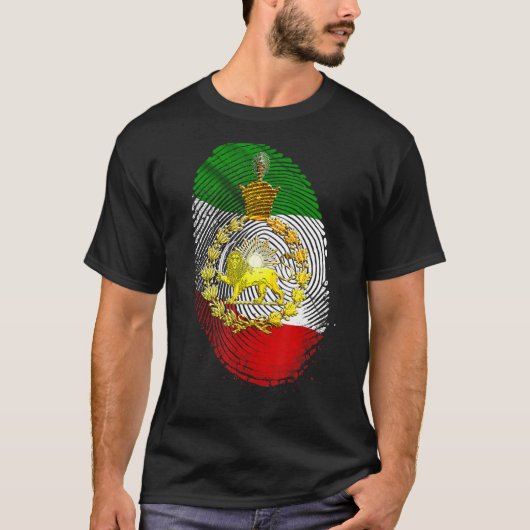 Pahlavi王冠と指紋を持つイラン国旗 Tシャツ (正面)