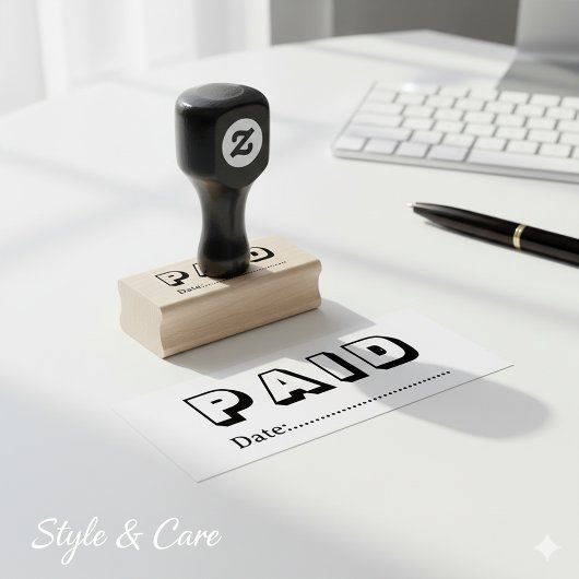 Paid with Blank Date Wooden ラバースタンプ
