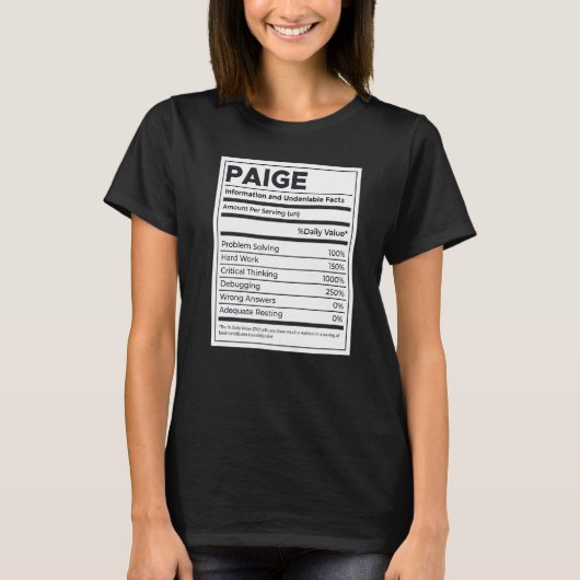 Paige栄養情報問題解決懸命W Tシャツ (正面)