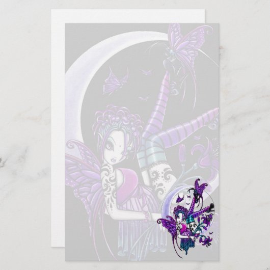 "Paige"の虹の蝶月の妖精の芸術Sationery 便箋 (正面/裏面)