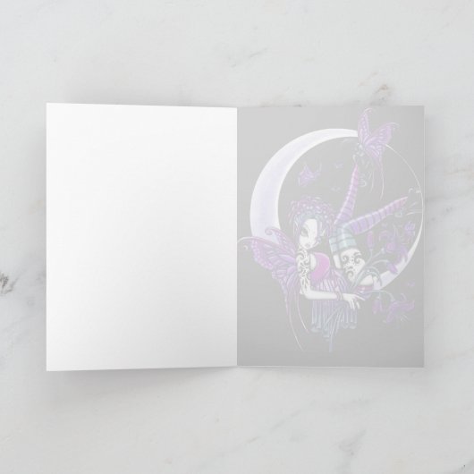 "Paige"レインボーバタフライムーンフェアリーアートカード カード (内部)