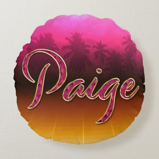 Paige Vorname Name golden pink Kissen ラウンドクッション (正面)
