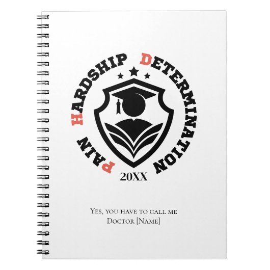 Pain, Hardship, Determination – Funny PhD Quote ノートブック (正面)