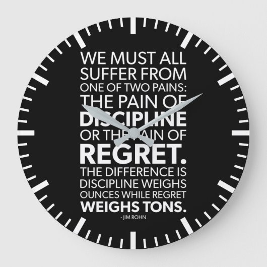 Pain Of Discipline vs Regret - Success Motivation ラージ壁時計 (正面)