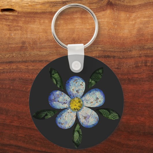 Painel Floral em Vitral com Tons de Azul e Roxo キーホルダー (正面)