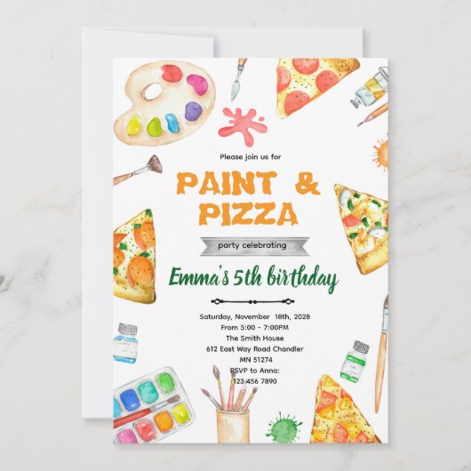 Paint and Pizza theme invite 招待状 (正面)