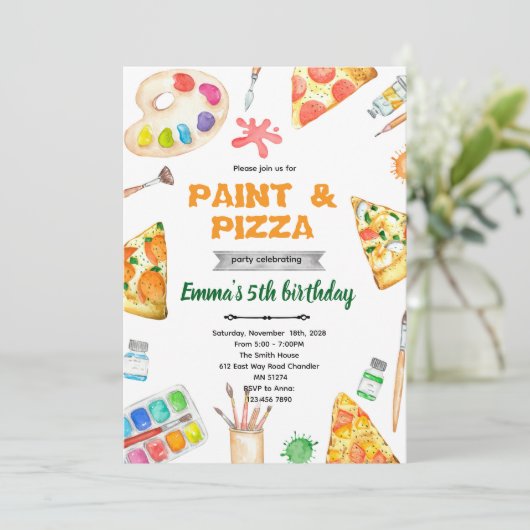 Paint and Pizza theme invite 招待状 (スタンド正面)