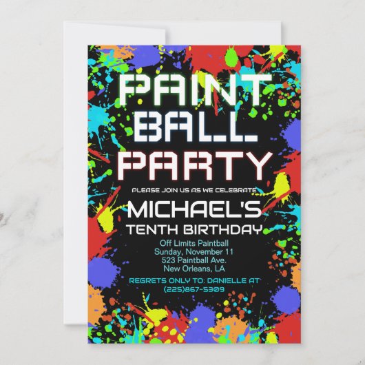 Paint Ball Birthday Party Invitation 招待状 (正面)