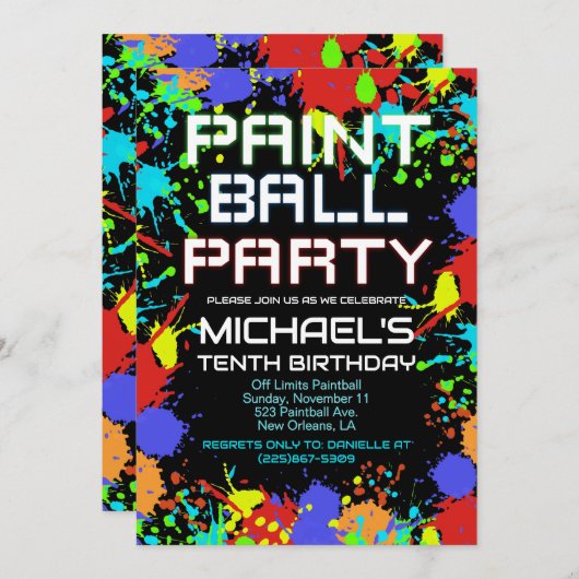 Paint Ball Birthday Party Invitation 招待状 (正面/裏面)
