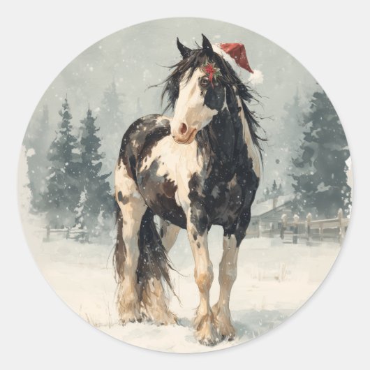 Paint Horse Christmas Sticker ラウンドシール (正面)