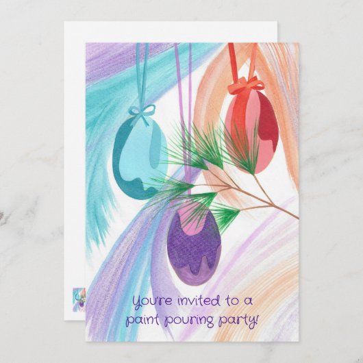 Paint Pouring Party Invitations for Christmas 招待状 (正面/裏面)