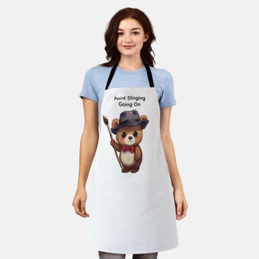 Paint Slinging Going On Cute Teddy Bear Artist エプロン (着用した状態)