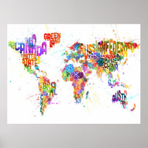 Paint Splashes Text Map of the World ポスター