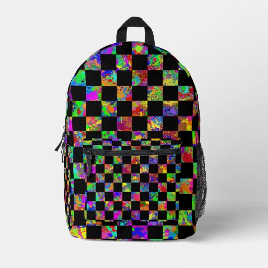 Paint Splatter Checker Board Pattern  プリントバックパック (正面)
