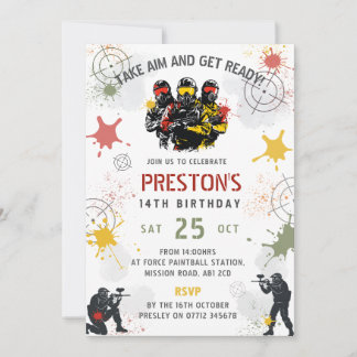 Paintball Birthday Invitation Take Aim & Get Ready 招待状