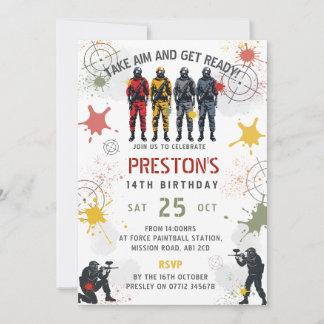 Paintball Birthday Invitation Take Aim & Get Ready 招待状