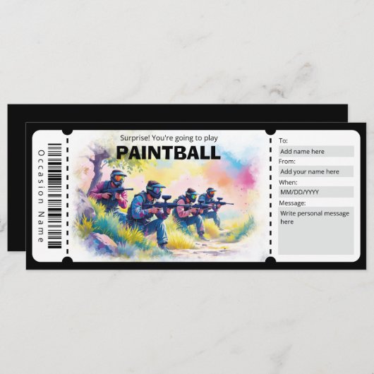 Paintball Gift Certificate 招待状 (正面/裏面)