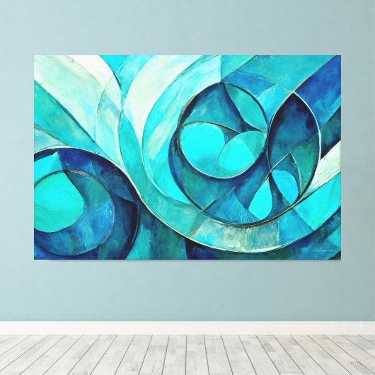 Painted abstract art in Blue  キャンバスプリント (インサイチュ (ウッドフロア))