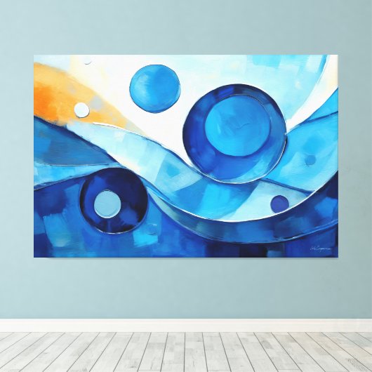 Painted abstract art in Blue 03 キャンバスプリント (インサイチュ (ウッドフロア))