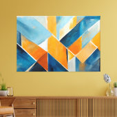 Painted abstract art in Blue orange  キャンバスプリント (インサイチュ (リビング))