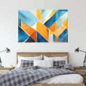Painted abstract art in Blue orange  キャンバスプリント (インサイチュ (寝室))