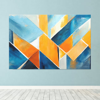 Painted abstract art in Blue orange  キャンバスプリント