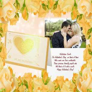 Painted Be My Valentine Gold Heart Add Photo 箔カード
