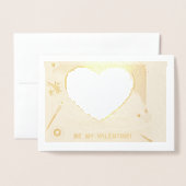 Painted Be My Valentine Gold Heart Add Photo 箔カード (封筒付き正面)