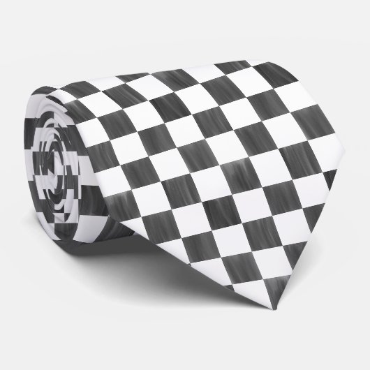 Painted Black and White Check Checkerboard Pattern ネクタイ (ロール)