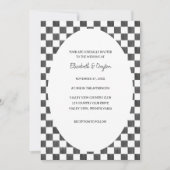 Painted Black and White Check Pattern Wedding 招待状 (正面)