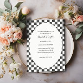 Painted Black and White Check Pattern Wedding 招待状