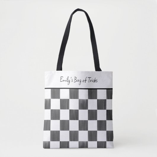Painted Black Checkerboard Pattern Personalized トートバッグ (正面)