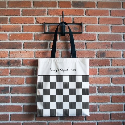 Painted Black Checkerboard Pattern Personalized トートバッグ