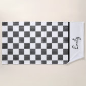 Painted Black Checkerboard Pattern Personalized ビーチタオル (正面)