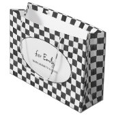 Painted Black Checkerboard Pattern Personalized ラージペーパーバッグ (正面アングル)
