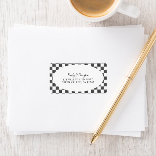 Painted Black Checkerboard Pattern Return Address ラベル (インサイチュ)