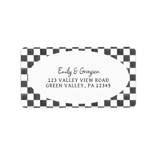 Painted Black Checkerboard Pattern Return Address ラベル (正面)