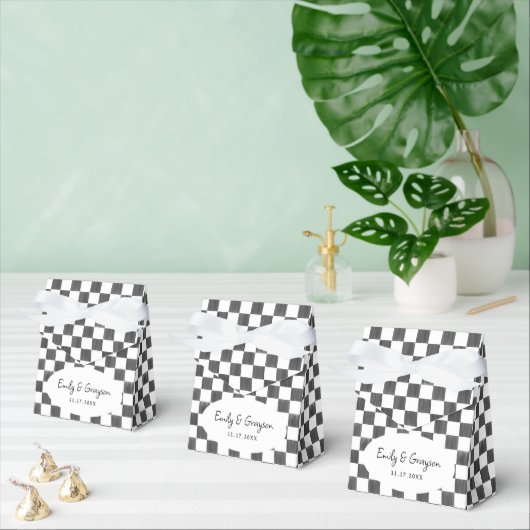 Painted Black Checkerboard Pattern Wedding フェイバーボックス (複数)